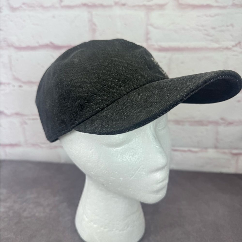 Chanel 22P Black Denim Sequin CC White Logo Baseball Cap Curved Peak Hat - Picture 4 of 13